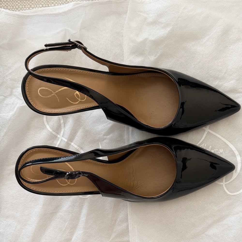Sam Edelman Black Patent Pointed-Toe Slingback Heels